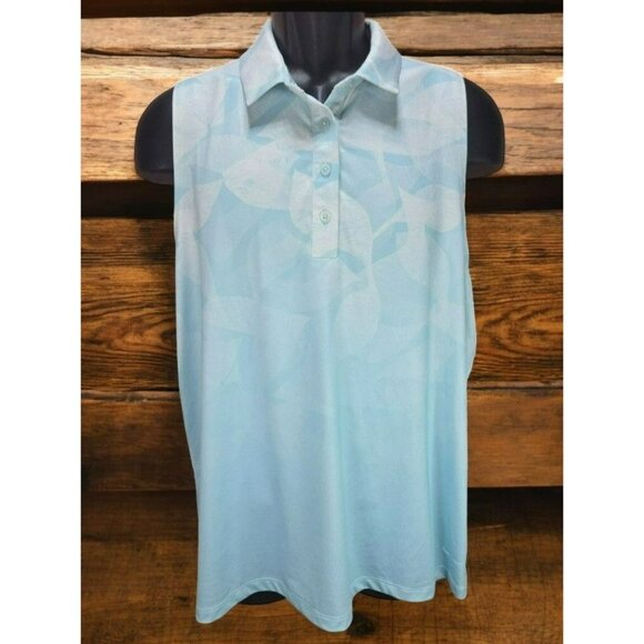 Nike Dri-Fit Womens Blue Leaf Print Golf Polo XL Activewear Sleeveless - Picture 1 of 8